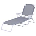Outsunny Tumbona Reclinable y Plegable de Jardín con Respaldo Ajustable en 4 Posiciones Marco de Metal Textilene Transpirable 160x66x80 cm Gris(c-2)