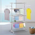 HomCom® Tendedero Ropa Plegable 6 Ruedas 3 Niveles (80-142)x55x152 cm Altura Regulable(c-2)