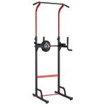 HOMCOM Multiestación Musculación Multifuncional Plegable con Banco Acolchado Altura Ajustable en 6 Niveles Acero 94x174x180-230 cm Negro y Rojo(c-1)