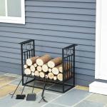 HOMCOM Soporte para Leña de Acero Estante para Leña Herramienta de Chimenea 122x35x122cm carga 150kg(c-3)