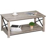 HOMCOM Mesa de Centro Mesa Auxiliar Estilo Industrial Retro con Estante Inferior Marco en Forma de X Bordes Protectores 102x56x45,5 cm Roble(c-3)