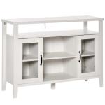 HOMCOM Aparador Buffet de Cocina Alacena de Almacenaje con Botellero Cajón Estante Abierto y 2 Armarios con Puertas de Cristal Moderno para Comedor 100x33x80 cm Blanco(c-2)