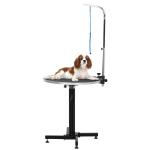 PawHut Mesa Plegable de Aseo para Mascotas Mesa Antideslizante de Peluquería para Gatos y Perros Φ70x1,8x75-100cm Negro(c-1)