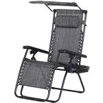 Outsunny Tumbona Plegable Silla de Gravedad Cero Reclinable con Toldo de Sombra con Bandeja Portavasos Portátil Textilene para Jardín Balcón Carga 150kg 90x67x110 cm Negro(c-3)