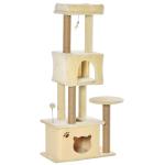 PawHut Árbol Rascador para Gatos Rascador de Gatos Barato Centro de Actividades con Plataformas Cuevas de Felpa Suave Postes para Rascar de Yute Bola Juguete Colgante 60x34x136 cm Beige(c-2)