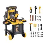HOMCOM Banco de Herramientas para Niños de +3 Años Banco de Trabajo Infantil Incluye 64 Piezas con 2 Estantes Caja de Almacenaje 50x27x67,5 cm(c-2)