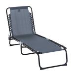Outsunny Tumbona Plegable y Ajustable de 3 Posiciones Silla Reclinable de Jardín con Sistema de Cordones para Exterior Marco Acero 197x58x76 cm Gris(c-2)