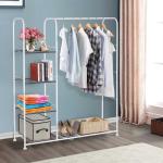 HOMCOM Perchero Burro de Doble Barra para Colgador Ropa Zapatero con 3 Estantes Pies Ajustables 122x42.5x151cm(c-2)