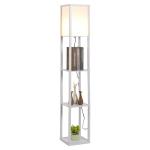 HOMCOM Estantería Librería Alta de 3 Niveles con Bombilla para Salón Dormitorio Adornos Estantería Moderna para Sala Estante de Exposición Blanco y Negro 26x26x160cm(c-1)