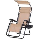 Outsunny Tumbona Plegable Silla de Gravedad Cero Reclinable con Toldo de Sombra con Bandeja Portavasos Portátil Textilene para Jardín Balcón Carga 150kg 90x67x110 cm Negro(c-1)