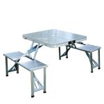 Outsunny Mesa Maleta de Camping Plegable Portátil 4 Asientos y Agujero Sombrilla Estructura Aluminio Playa Picnic 136x84,5x66 cm (Gris)(c-2)