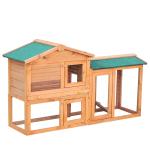 PawHut Conejera de Madera Exterior Jaula para Conejos de 2 Niveles con Bandeja Extraíble y Múltiples Entradas Techo de Asfalto Cobayas Gallinas 140x65x100 cm Verde(c-1)