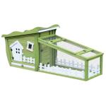 PawHut Conejera Exterior Jaulas para Conejos de Madera Caseta Exterior con Bandeja Extraíble y Techo Asfáltico 156x65x65 cm Verde y Blanco(c-2)
