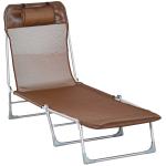 Outsunny Tumbona Plegable y Reclinable de Jardín con Reposacabezas y Respaldo Ajustable en 5 Niveles Tela de Textilene Transpirable 182x56x24,5 cm Crema(c-1)