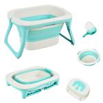 HOMCOM Bañera para Bebé Plegable y Portátil con Recipiente de Champú Palangana y Taburete Set de 4 Piezas de Ducha para 0-3 Años 81,5x60x46,5 cm Rosa(c-2)