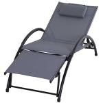 Outsunny Tumbona de Exterior Reclinable con Reposacabezas y Reposapiés Ajustable para Jardín Gris(c-2)