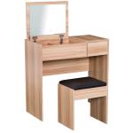 HOMCOM Tocador con Espejo Abatible Mesa de Maquillaje con Taburete Acolchado Cojín Suave Compartimentos y Cajones 100x45x118 cm Color Natural(c-1)