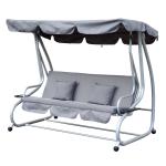 Outsunny Columpio Balancín Jardín 3 Plazas Convertible en Cama Techo Parasol Regulable Bandeja para Bebida Terrza Balcón Exterior Carga máx. 340kg Acero 200x120x164cm Gris(c-1)