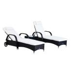 Outsunny Set de 2 Tumbonas Chaise Longue + 1 Mesa de Ratán para Jardín o Terraza Sillas con Cojín y Respaldo Ajustable a 5 Niveles - Marrón(c-1)