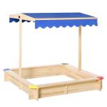Outsunny Arenero de Madera para Niños con Techo Cajón de Arena Toldo Ajustable Espacioso 120x120x120 cm para Jardín Exterior al Aire Libre Color Madera Natural(c-1)