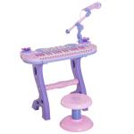 HOMCOM Piano de Cola Infantil con 30 Teclas Taburete y Atril de Partituras Piano para Niños de MDF Instrumento Musical Didáctico 52x50x49 cm Blanco(c-2)