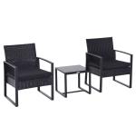 Outsunny Conjunto de Jardín Exterior Negro Conjunto de Muebles de Jardín de Ratán 3 Piezas 1 Mesita 2 Sillones para Exterior y Aire Libre Desmontable Color Negro(c-3)