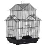 PawHut Jaula para Pájaros de Metal con Comederos Perchas Columpio y Bandeja Extraíble para Canarios Periquitos 39x34x47 cm Negro(c-1)