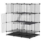 PawHut Jaula Grande para Roedores 80x52x128 cm Casa de 4 Alturas con Rampas Hamaca Colgante Bandeja Extraíble Ruedas Puertas Gris Plateado(c-1)