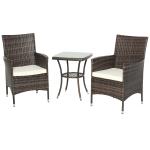 Outsunny Conjunto de Muebles Ratán para Jardín Formado por 1 Mesa y 2 Sillones con Cojines Estructura de Metal y Ratán Negro(c-3)