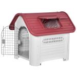 PawHut Caseta para Perro con Puerta Extraíble Base Elevada 3 Respiraderos y Ventana Abrible Caseta de Perros para Interior y Exterior 59x75x66 cm Gris Rojo(c-1)