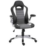 HOMCOM Silla de Oficina Ergonómica Silla de Escritorio Ajustable en Altura Reposabrazos Abatibles con 5 Ruedas Cuero Sintético PU Carga 120 kg 65x69x112-122 cm Gris(c-1)