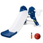 HOMCOM Tobogán Infantil con Canasta de Baloncesto para Niños de +2 Años Juguete Interior y Exterior Carga 25 kg Accesorios Incluidos 160x35x68 cm Azul y Blanco(c-2)