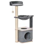 PawHut Árbol Rascador para Gatos Plegable con Cueva Hamaca Alfombrilla Rascadora de Sisal Bolas Colgantes para Espacios Reducidos Juego y Descanso 54,5x32x65 cm Gris(c-1)