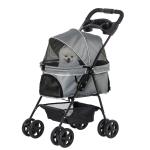 PawHut Cochecito para Mascotas Plegable Carrito para Perros Desmontable Acero Tela Oxford Ruedas Giratorias Frenos Ventana para Perros Gatos Pequeñitos 67x45x96 cm Azul(c-3)