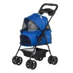 PawHut Cochecito para Mascotas Plegable Carrito para Perros Desmontable Acero Tela Oxford Ruedas Giratorias Frenos Ventana para Perros Gatos Pequeñitos 67x45x96 cm Azul(c-2)