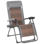 Outsunny Tumbona Plegable de Ratán con Respaldo Ajustable Reposacabezas Extraíble Portavasos y Soporte para Teléfono Jardín Terraza al Aire Libre 65x70x110 cm Gris(c-1)