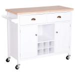 HOMCOM carrito auxiliar cocina con Ruedas Isla de Cocina Multiusos con Cajones Botellero Armarios Cerrados y Estante Cajón Blanco 113x45x89cm(c-1)