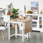 HOMCOM Mesa Plegable de Comedor con Tabla Abatible y 2 Ruedas Mesa Auxiliar Multifuncional para Estudio Cocina 118x70x76,5 cm Roble(c-1)