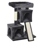 PawHut Árbol Múltiples Actividades para Gatos Centro de Juegos para Mascotas con Postes y Tablero Rascador Cuevas Cama con Borde Elevado Tacto Suave 59x39x83 cm Gris Oscuro(c-1)