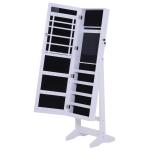 HOMCOM Joyero de Pie con Espejo Armario para Joyas 16 Luces LED Reclinable Guardajoyas Anillos Pendientes Collares Madera 36x30x136cm Blanco(c-3)