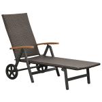 Outsunny Tumbona de Jardín de Ratán 192x74x55 cm con Respaldo Reclinable en 7 Posiciones Reposabrazos y Ruedas Marco de Aluminio para Patio Terraza Balcón Negro(c-1)