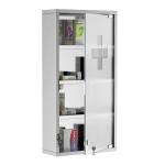 kleankin Botiquín de Medicina y Primeros Auxilios para Baño con Bloqueo y 3 Estantes con Puerta de Vidrio Templado de Acero Inoxidable 20x12x58 cm Plata(c-2)