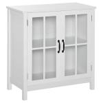HOMCOM Aparador con 2 Puertas de Vidrio Templado Balda Ajustable y Dispositivo Antivuelco Armario Multiuso para Cocina Salón Baño 80x40x85,3 cm Blanco(c-3)
