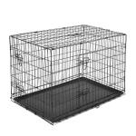 PawHut Transportín de Perro de 2 Puertas Jaula de Alambre para Perros Plegable con Asa Acero 91x61x67 cm Negro(c-2)