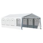 Outsunny Gazebo de Jardín 6x3m Pabellón con 6 Paredes de Malla Extraíbles Cremallera y Techo Estilo Catedral para Fiestas Eventos Reuniones Blanco(c-2)