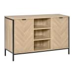HOMCOM Aparador de Cocina Armario con 2 Puertas Estantes Ajustables y 3 Compartimentos Abiertos Muebles Auxiliar para Comedor Salón 120x39,2x76 cm Roble(c-2)