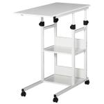 HOMCOM Mesa Auxiliar de Sofá Mesa Lateral en Forma de C con 4 Ruedas Giratorias Frenos Altura Ajustable 3 Niveles Marco Metal 80x40x72-82 cm Blanco(c-1)