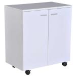 HOMCOM Mueble Auxiliar de Oficina o Salón para TV o impresora con Armario Cajones Estantes y Ruedas multiusos 60x65x35 cm Blanco(c-1)