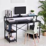 HOMCOM Mesa Gaming para Juegos Mesa Escritorio para Ordenador PC con Soporte para Monitor y Auriculares 140x60x90 cm Negro(c-2)