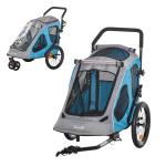 PawHut Cochecito para Perros Carro para Mascotas Plegable 2 en 1 con Manillar Rueda Delantera Giratoria 360° Enganche Retráctil Tela Oxford Carga 30 kg 140x71x105 cm Azul Gris(c-2)